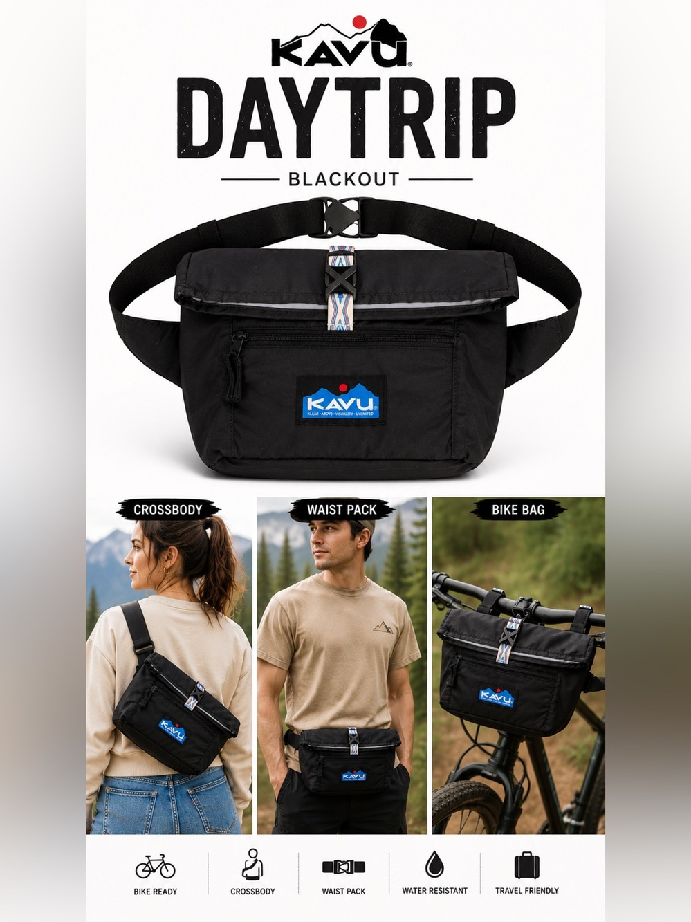 KAVU Daytrip Blackout NWT Waist Pack Crossbody Bike Handlebar Bag